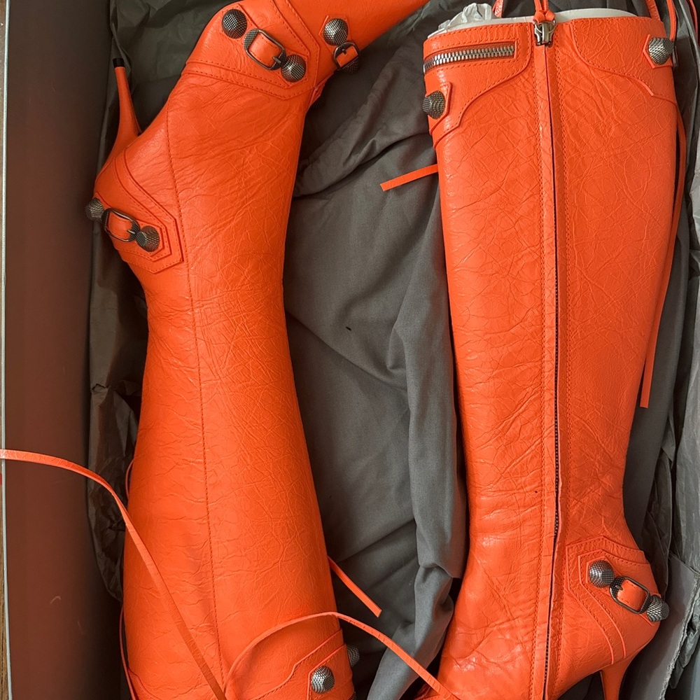 Balenciaga Orange Heeled Boots